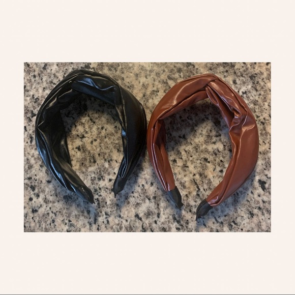 Accessories - NWOT Trendy Modern Black and Brown Soft Faux Leather Headbands One Size Fits All